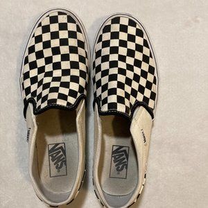 Vans Classic Slip-On Checkerboard Shoes (Black/Off White)